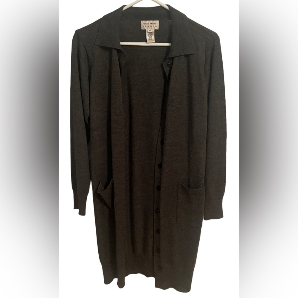 Freeport Studio Wool Blend Cozy Long Line Button Down Boho Cardigan Sweater MP